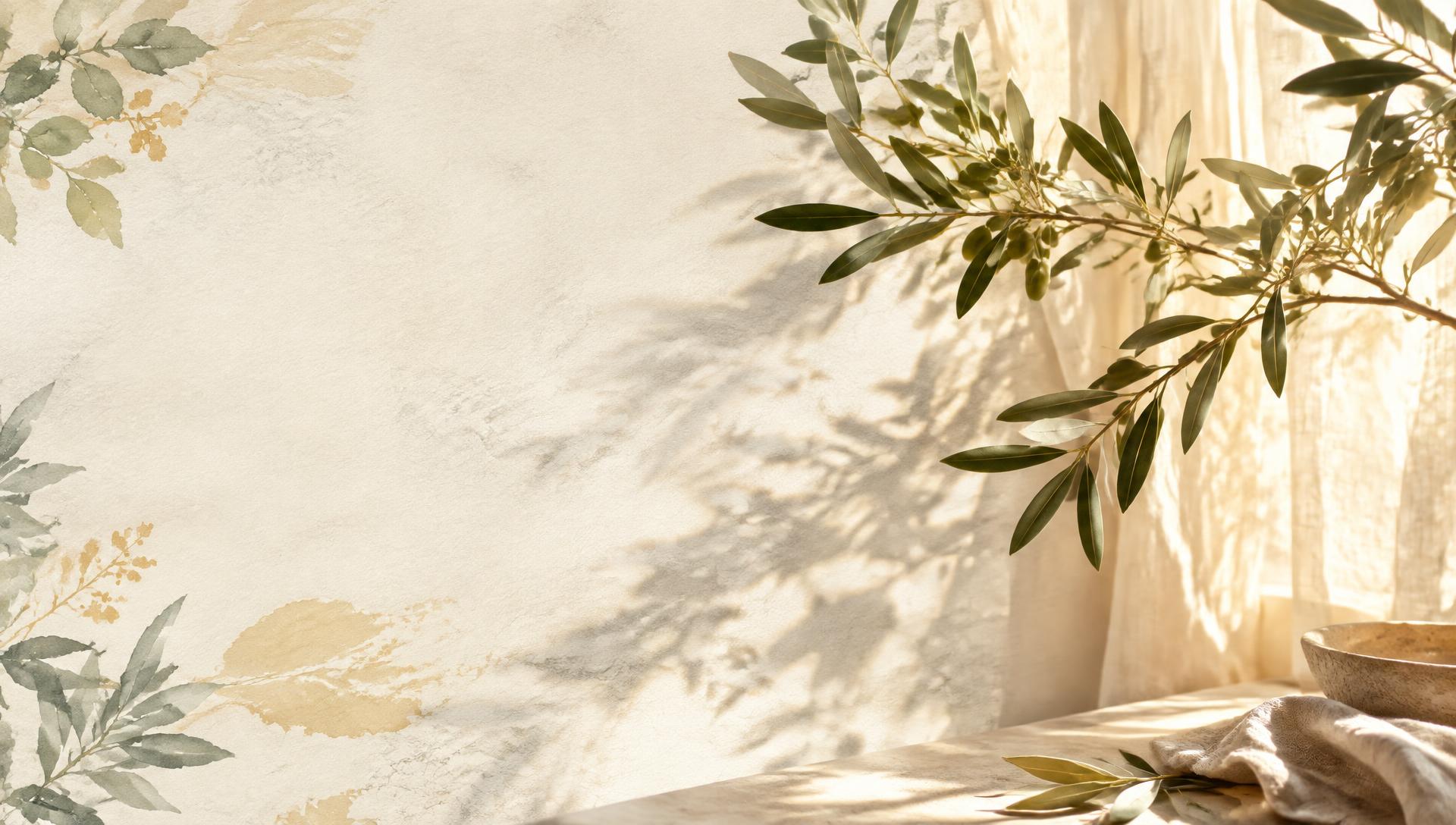Olive branches in soft morning light